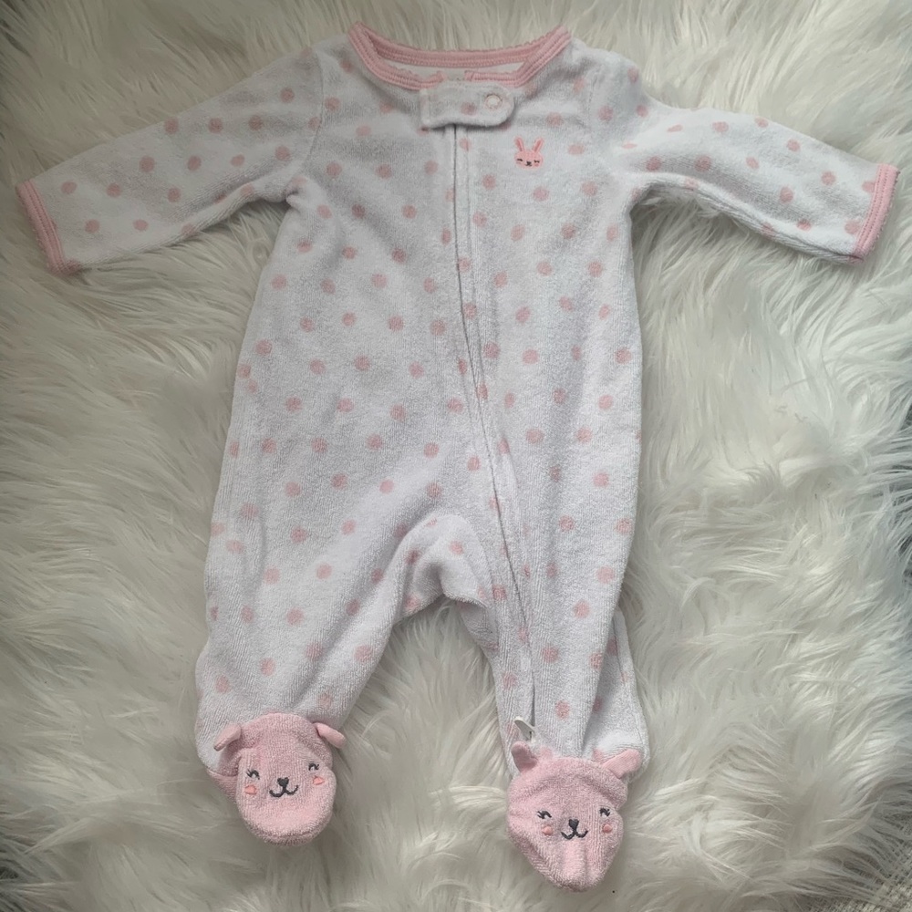 Carter’s NB Bunny Footie- White Terry With Pink